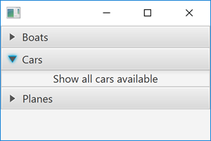 Screenshot of a JavaFX Accordion control with one section expanded.