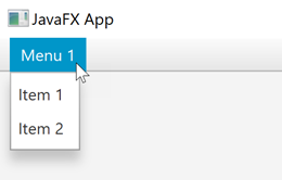 A JavaFX MenuBar with one Menu containing two MenuItem instances.