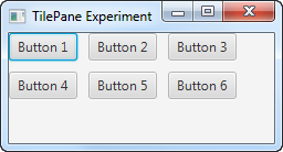 A JavaFX TilePane with horizontal and vertical gaps between components.