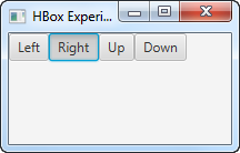 Four JavaFX ToggleButton instances in a ToggleGroup.