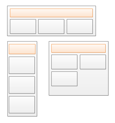 A website with content blocks as it could look on 3 different devices, using a responsive web design.